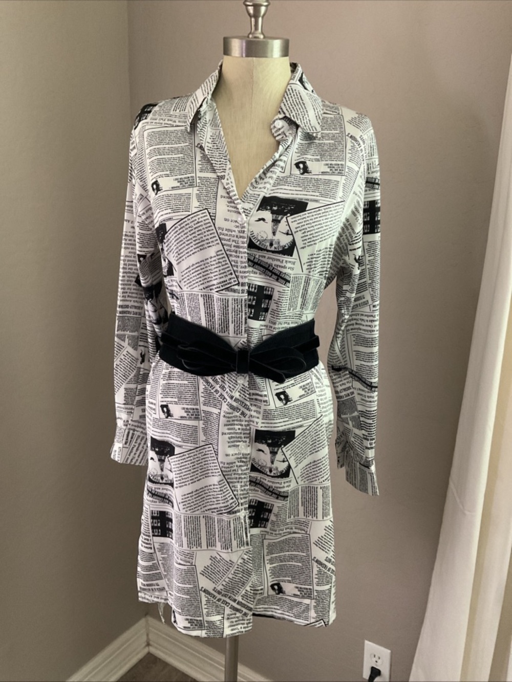 Jon & Anna Black and White Newspaper Print Shirt